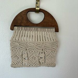 Handcrafted Macrame Purse with Wooden Handle